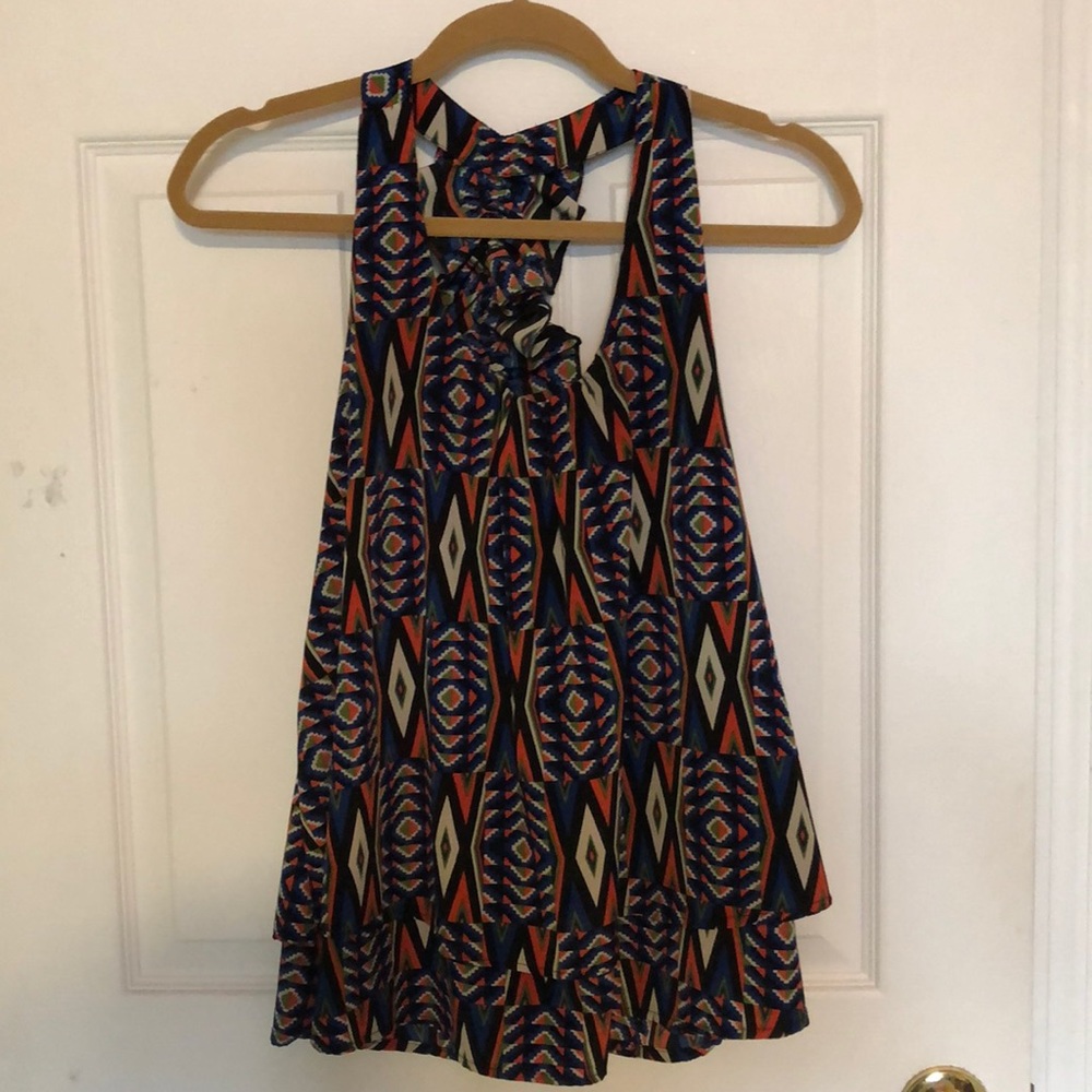 Patterned tank with cute ruffle back